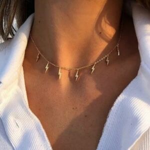 Gold tone Lightning bolt choker necklace